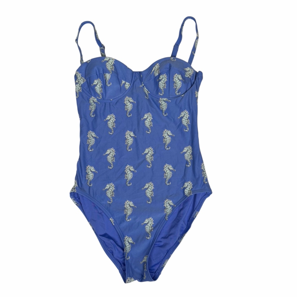 Kate Spade Seahorse One Piece Swimsuit Small Blue Underwire Coastal Beach Swim
